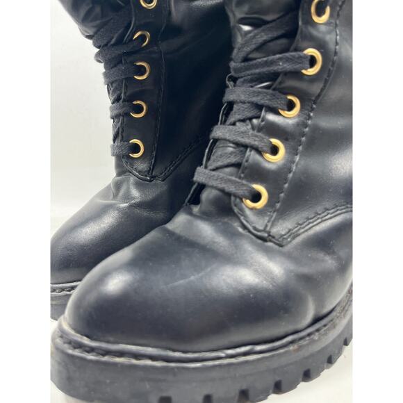 MARC JACOBS Boots Womens 41 Leather Fur Lined Ankle Bootie Lace Up Black Italy - Picture 6 of 13